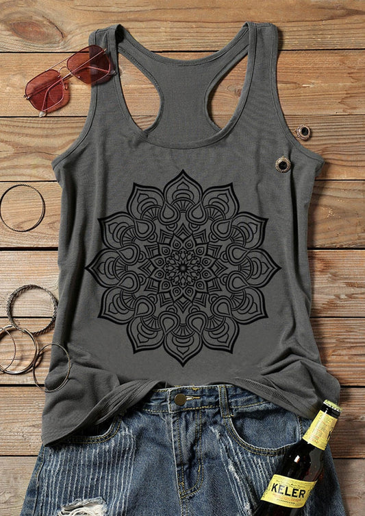 Tank Top Sleeveless Tees with Mandala Printed and O-Neck style tshirt