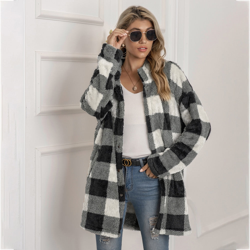 Wool Coat Plaid with Long Jacket and Long Sleeve