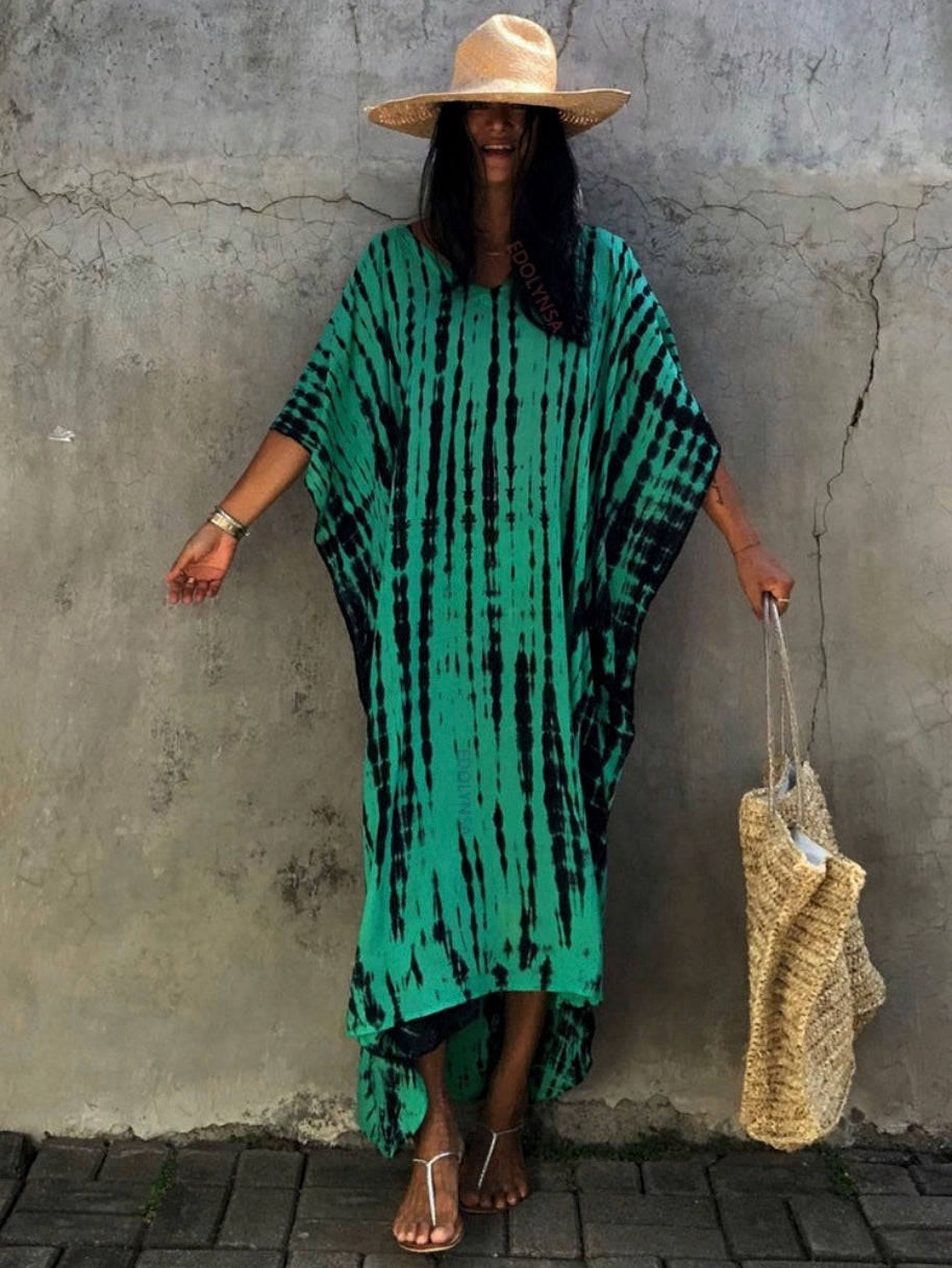 Vestido de praia feminino listrado boêmio em diferentes estampas maiô túnica de cobertura