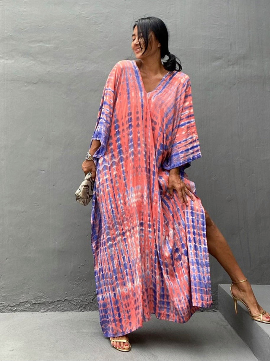 Bohemian Striped Women Beach Dress in different Prints Bathing Suit Cover Up Tunic